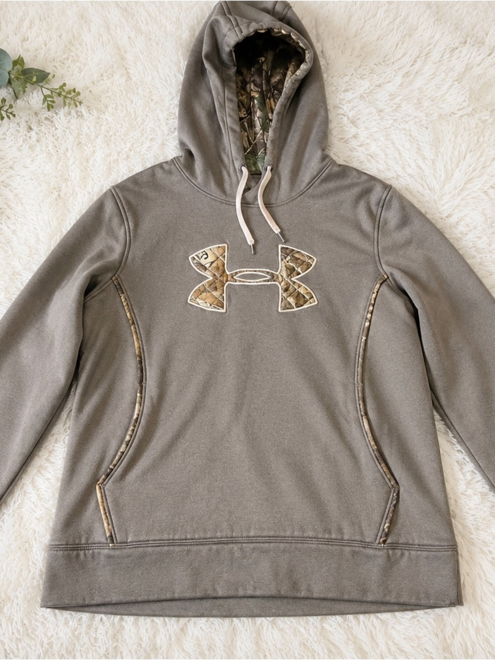 Under Armour Gray Hoodie with Lavender around the UA and String and Camo Accents